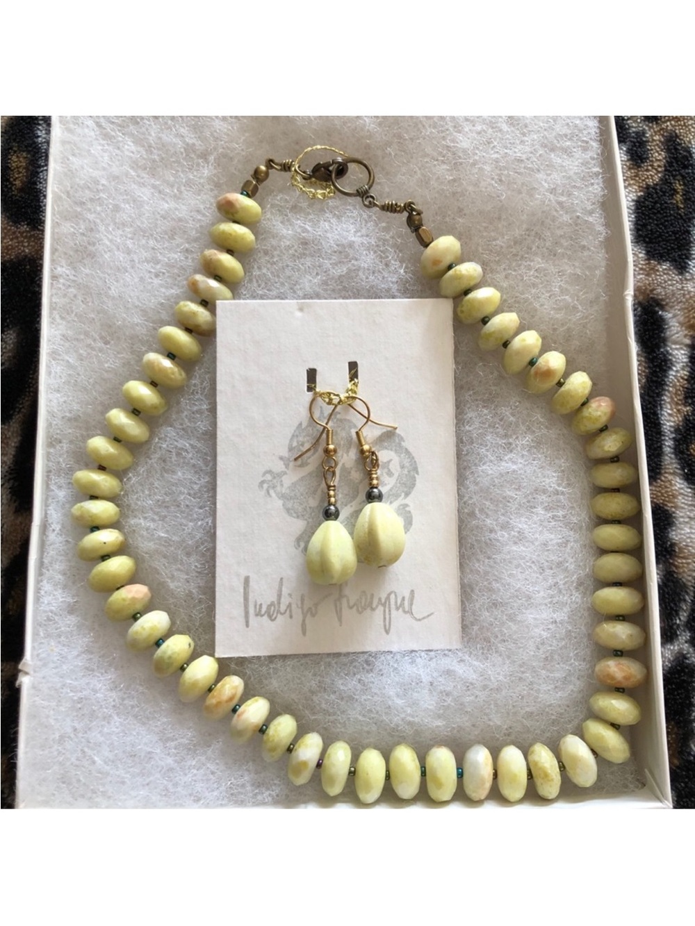 Handcrafted Lemon Jade Gemstone Necklace and Drop Earrings Set